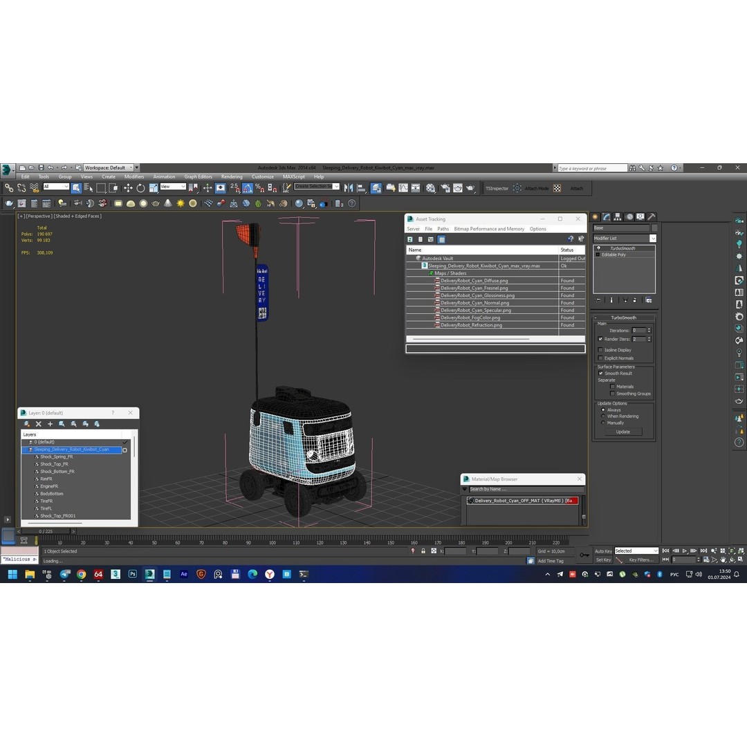 Sleeping Delivery Robot Kiwibot Cyan 3D Model – PBR Textured, Game-Ready Formats - View 26