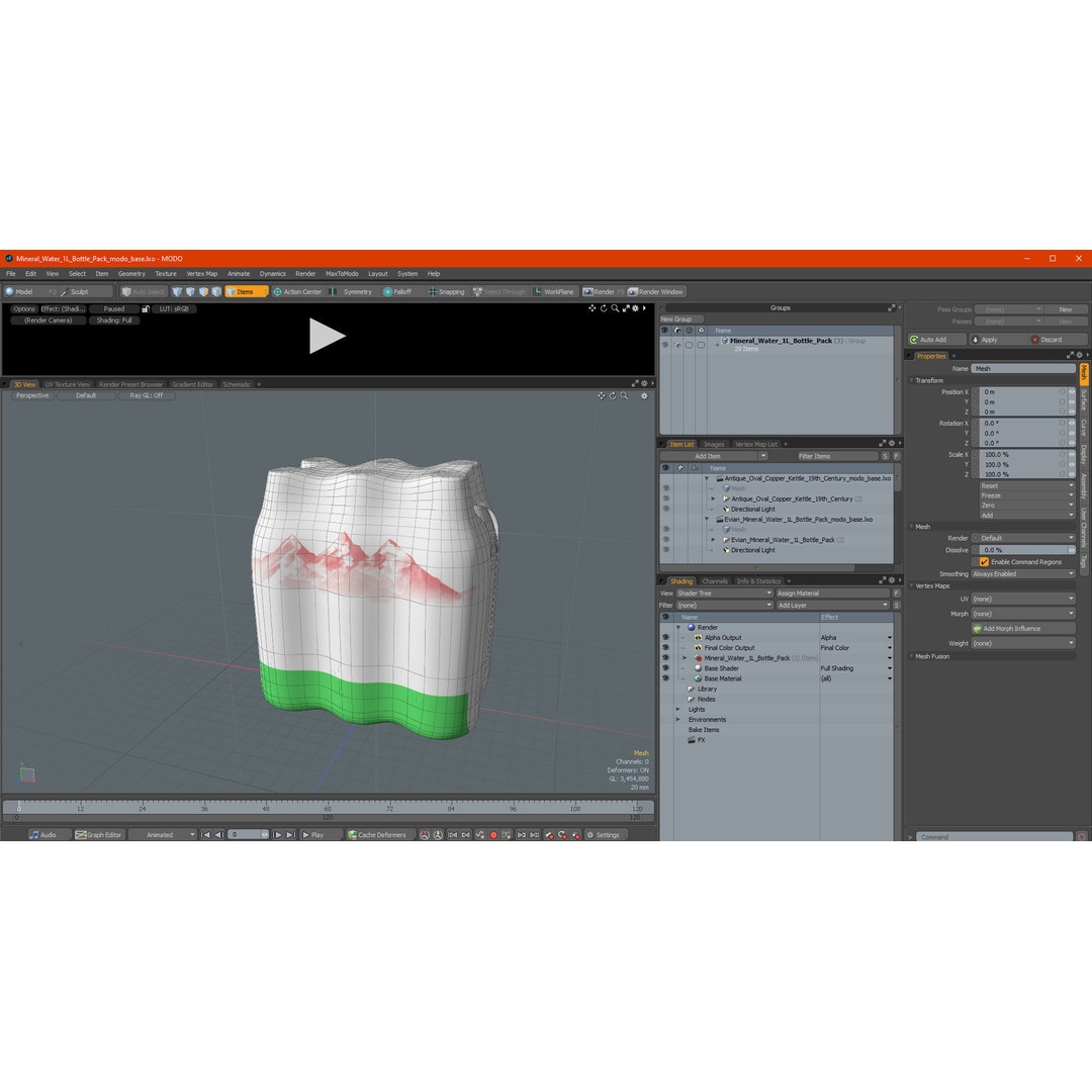 Mineral Water 1L Bottle Pack 3D Model – High Quality Polygonal Asset, FBX