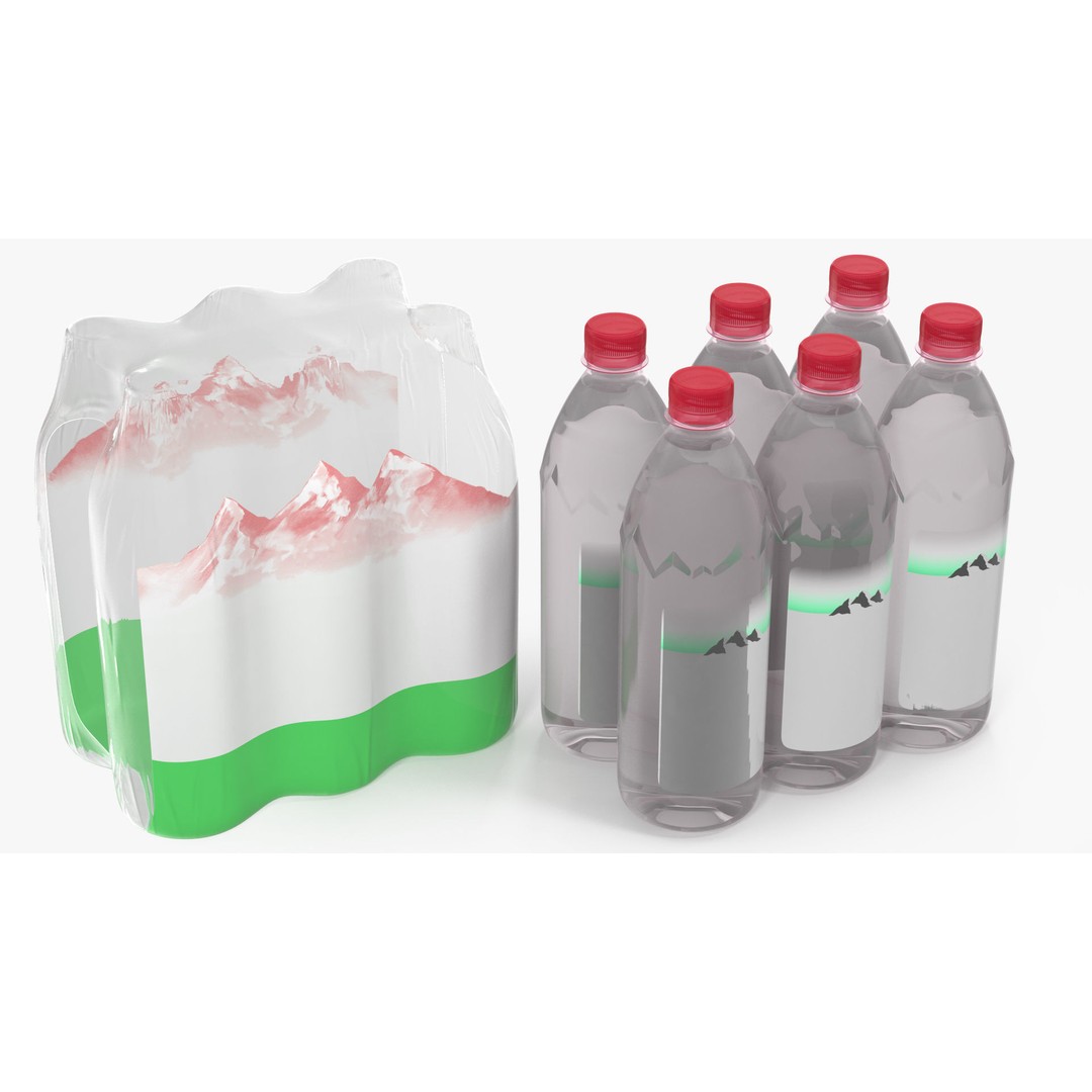 Mineral Water 1L Bottle Pack 3D Model – High Quality Polygonal Asset, FBX - View 13