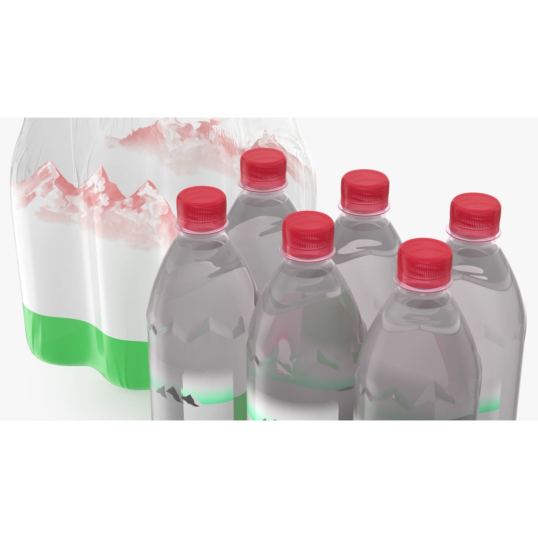 Mineral Water 1L Bottle Pack 3D Model – High Quality Polygonal Asset, FBX - View 14
