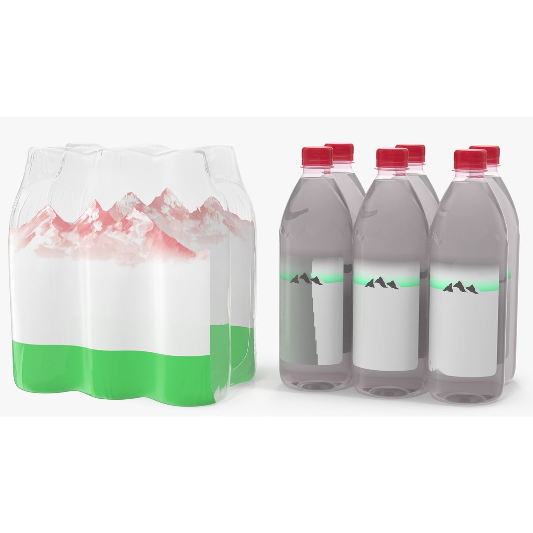 Mineral Water 1L Bottle Pack 3D Model – High Quality Polygonal Asset, FBX - View 15