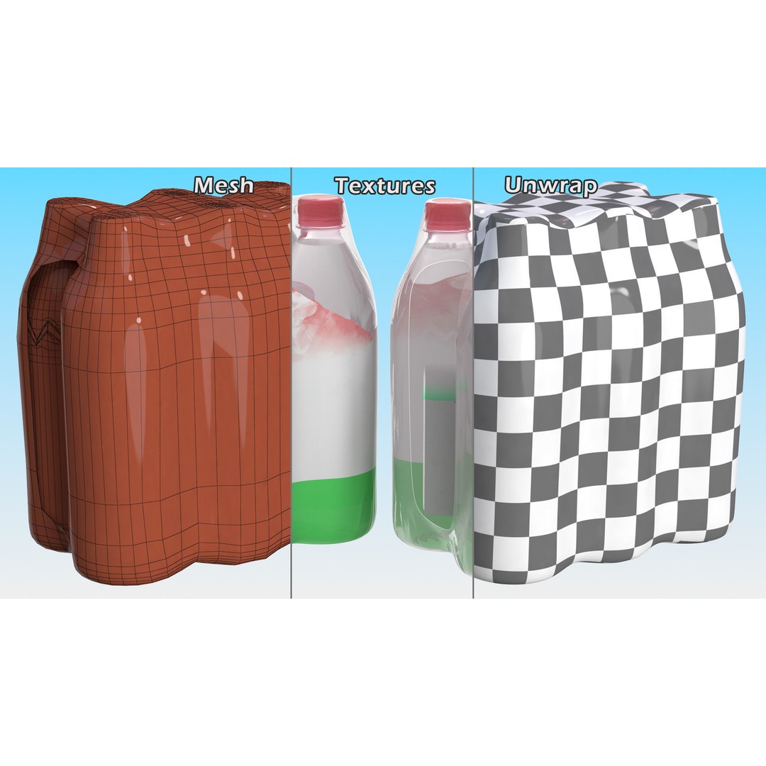Mineral Water 1L Bottle Pack 3D Model – High Quality Polygonal Asset, FBX - View 17