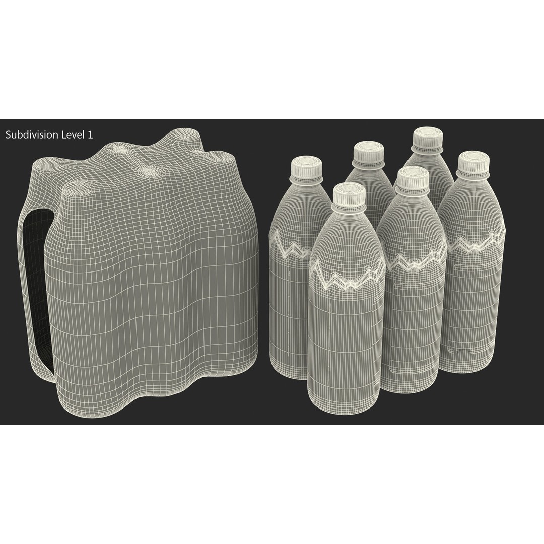 Mineral Water 1L Bottle Pack 3D Model – High Quality Polygonal Asset, FBX - View 19