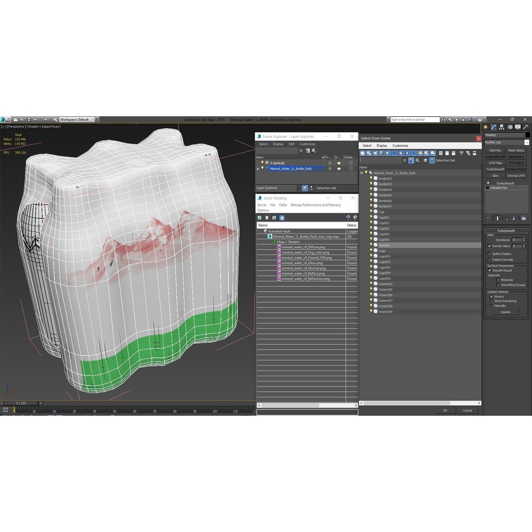 Mineral Water 1L Bottle Pack 3D Model – High Quality Polygonal Asset, FBX - View 22