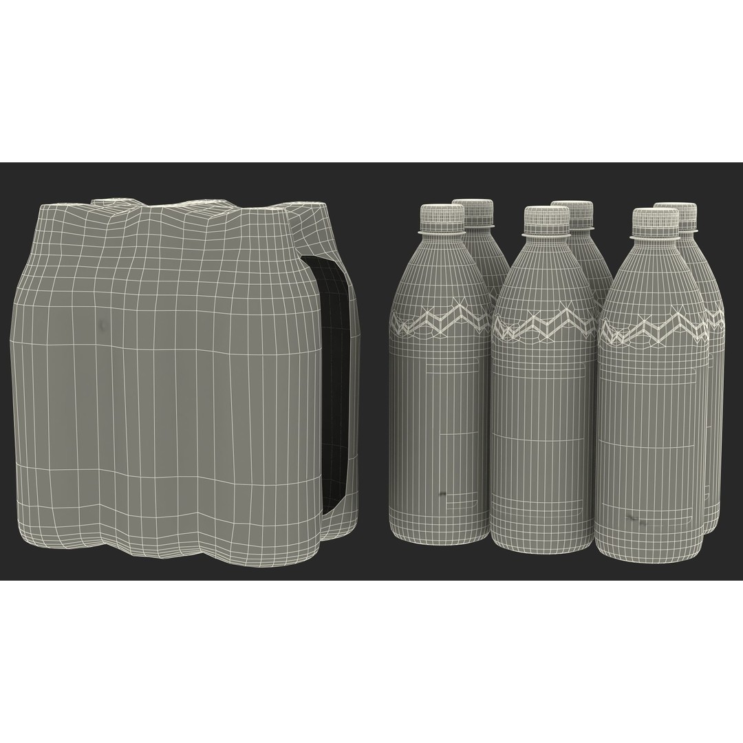 Mineral Water 1L Bottle Pack 3D Model – High Quality Polygonal Asset, FBX - View 29
