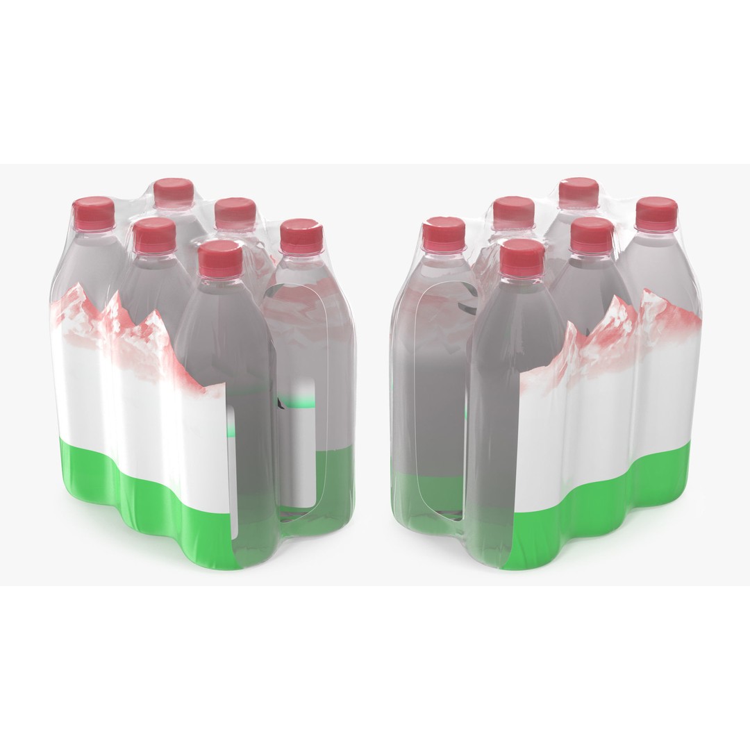 Mineral Water 1L Bottle Pack 3D Model – High Quality Polygonal Asset, FBX - View 3