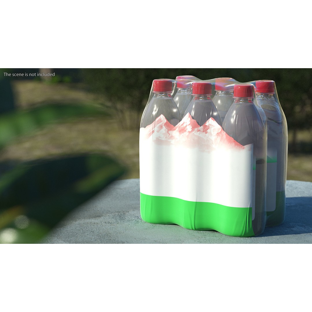 Mineral Water 1L Bottle Pack 3D Model – High Quality Polygonal Asset, FBX - View 4