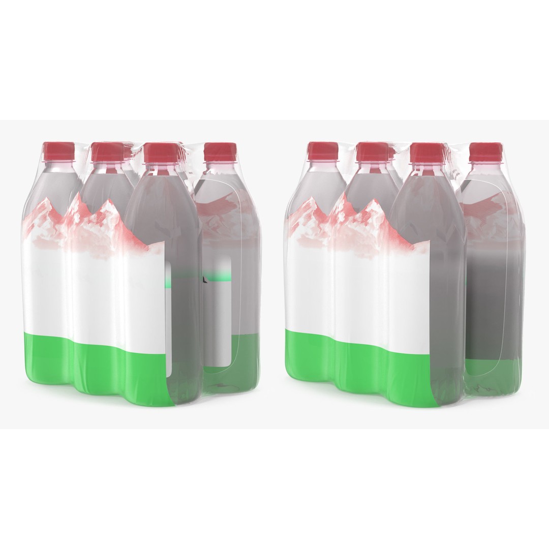 Mineral Water 1L Bottle Pack 3D Model – High Quality Polygonal Asset, FBX - View 6