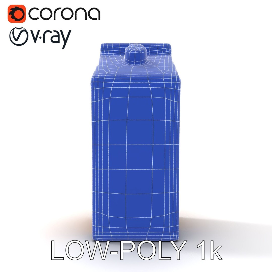 Cardboard Milk Carton 3D Model – Low Poly PBR Asset, FBX