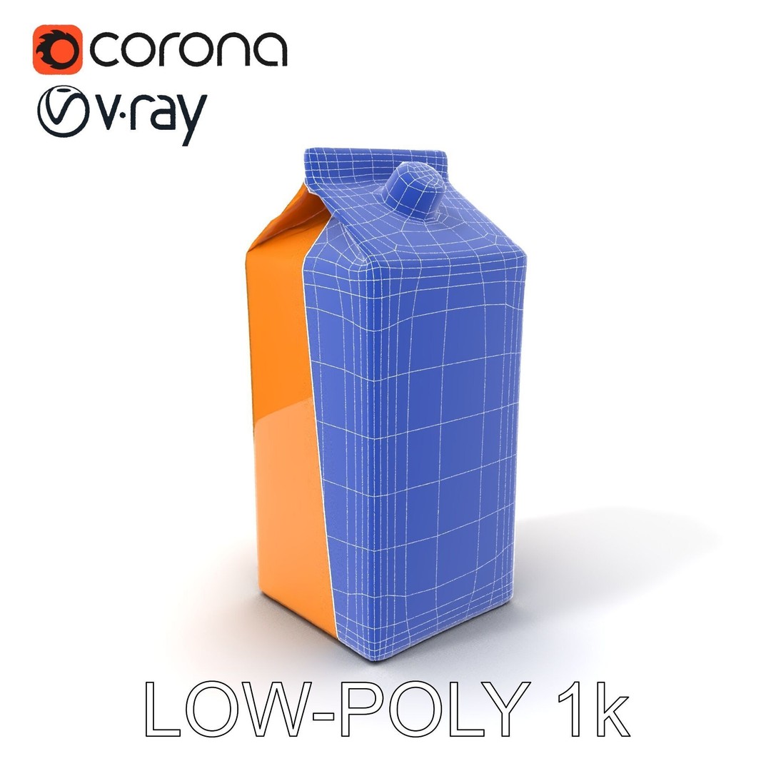 Cardboard Milk Carton 3D Model – Low Poly PBR Asset, FBX - View 12