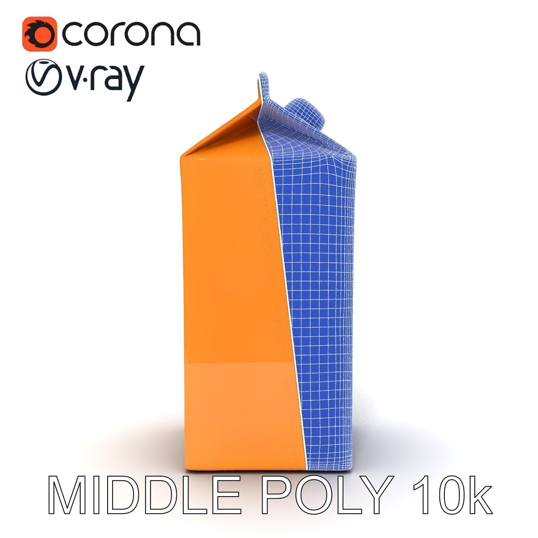 Cardboard Milk Carton 3D Model – Low Poly PBR Asset, FBX - View 16
