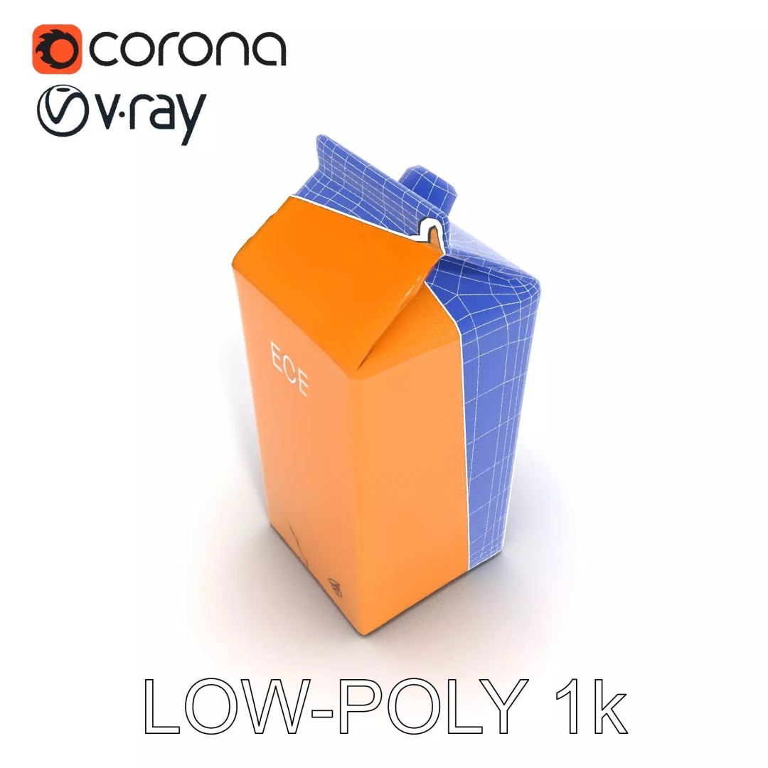 Cardboard Milk Carton 3D Model – Low Poly PBR Asset, FBX - View 2