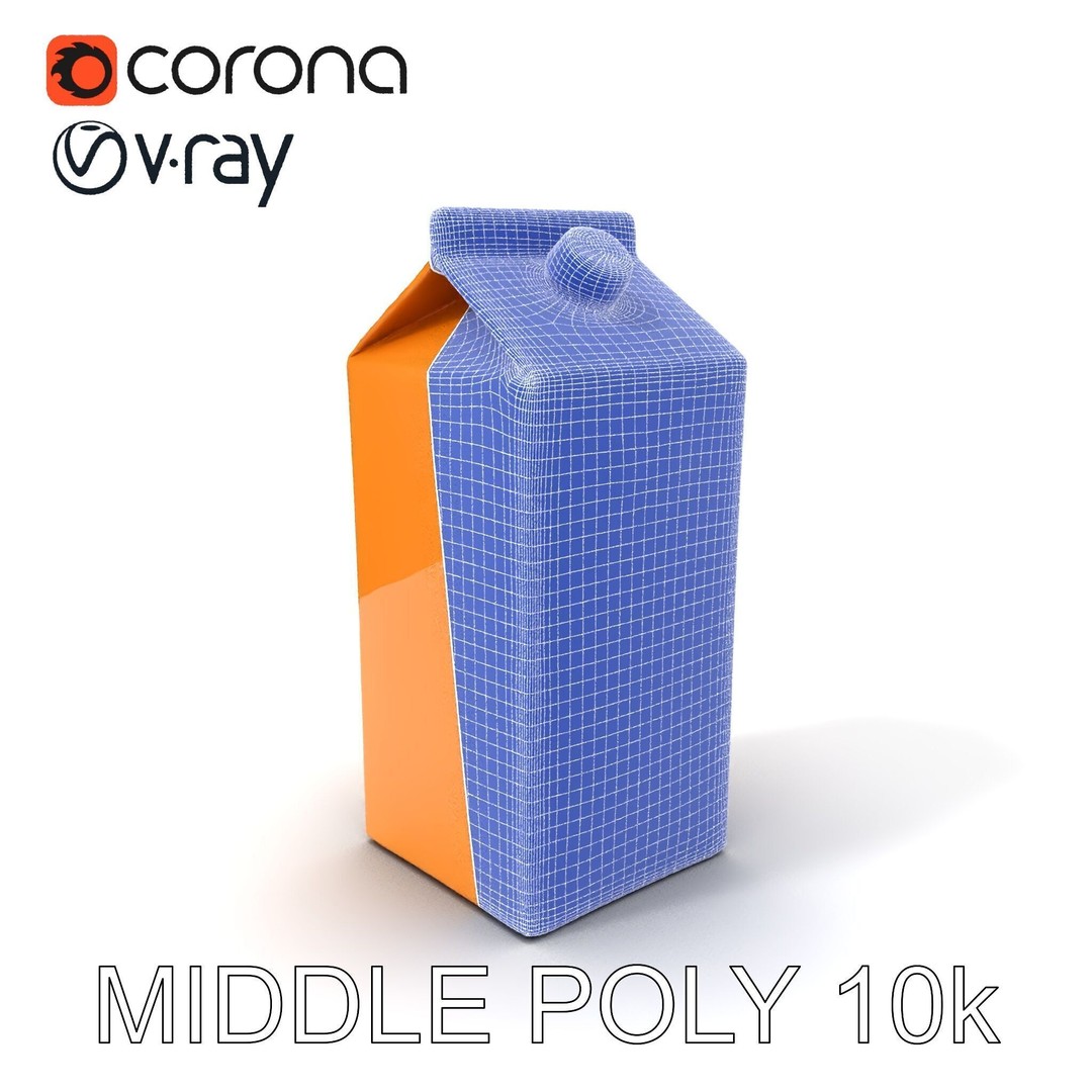 Cardboard Milk Carton 3D Model – Low Poly PBR Asset, FBX - View 22