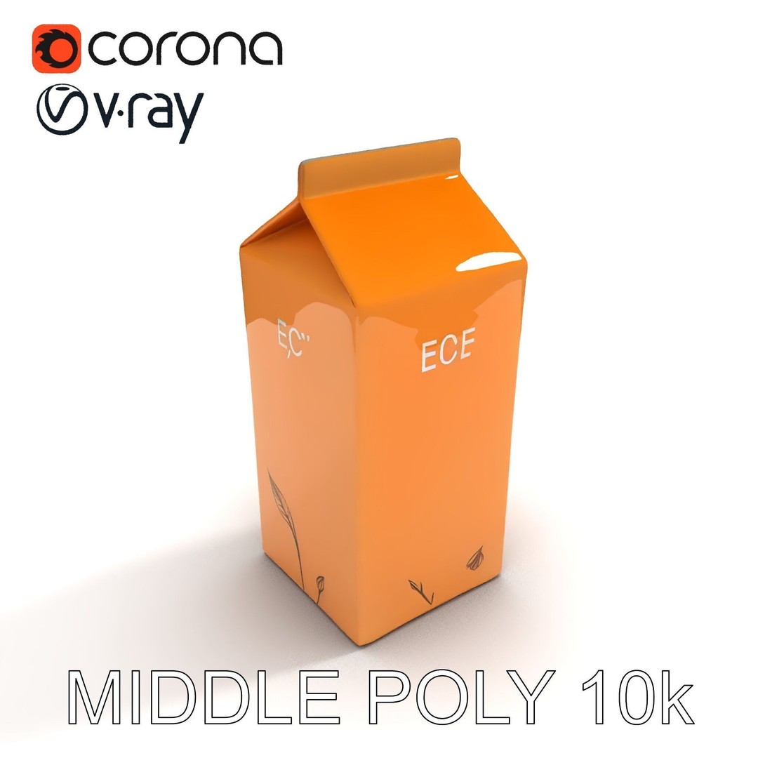 Cardboard Milk Carton 3D Model – Low Poly PBR Asset, FBX - View 23