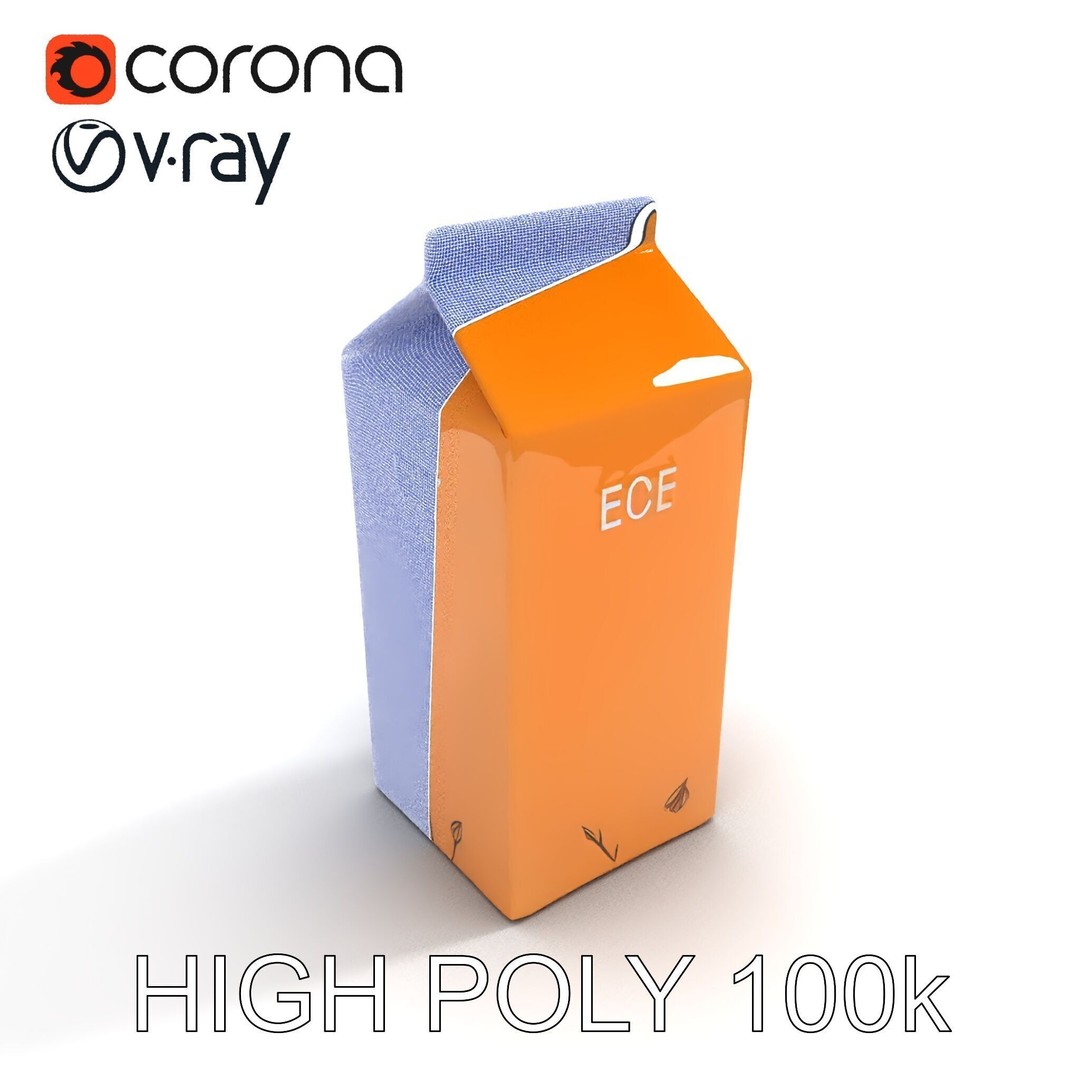 Cardboard Milk Carton 3D Model – Low Poly PBR Asset, FBX - View 24