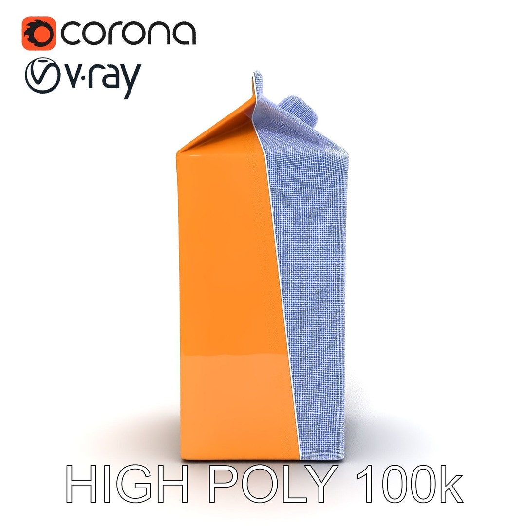Cardboard Milk Carton 3D Model – Low Poly PBR Asset, FBX - View 25
