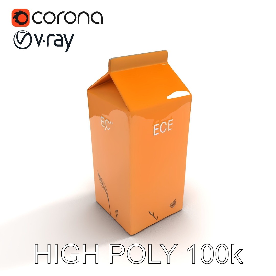 Cardboard Milk Carton 3D Model – Low Poly PBR Asset, FBX - View 27