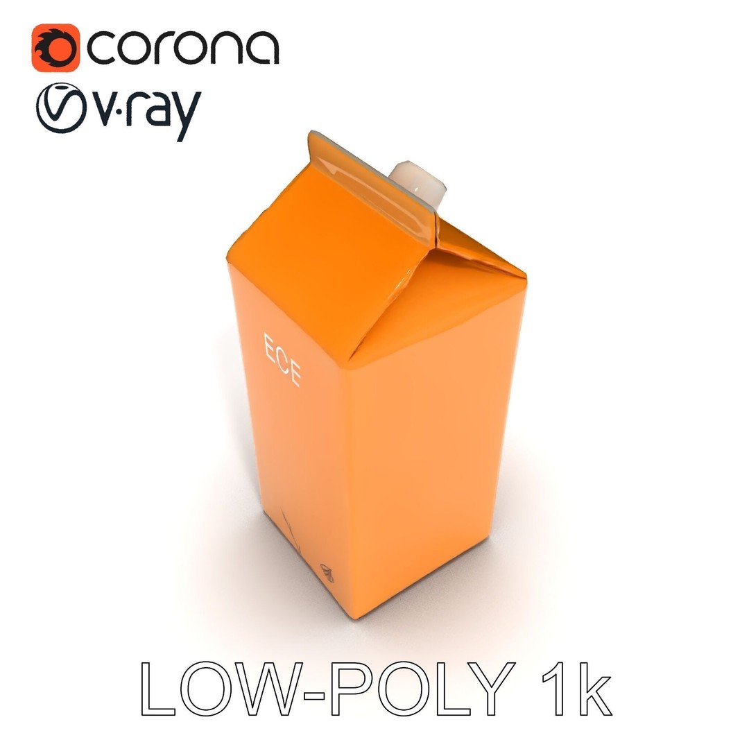 Cardboard Milk Carton 3D Model – Low Poly PBR Asset, FBX - View 28