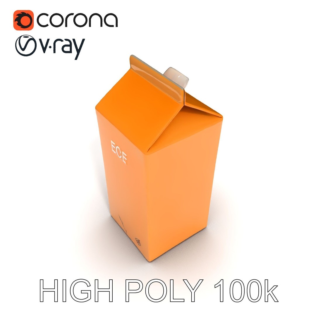 Cardboard Milk Carton 3D Model – Low Poly PBR Asset, FBX - View 29
