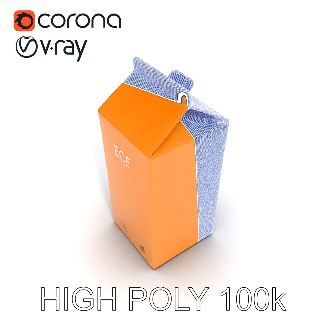 Cardboard Milk Carton 3D Model – Low Poly PBR Asset, FBX - View 3