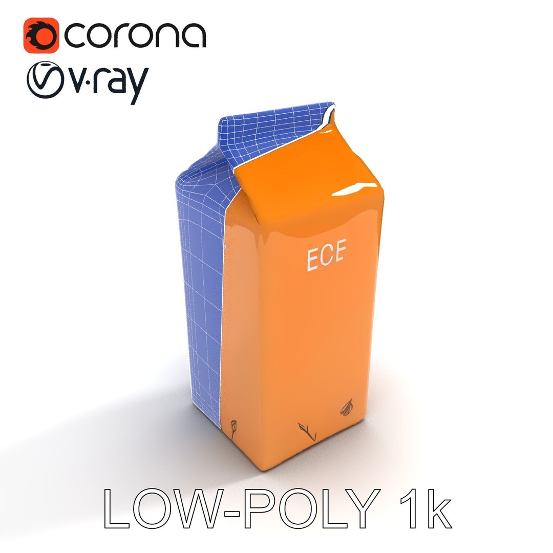Cardboard Milk Carton 3D Model – Low Poly PBR Asset, FBX - View 31