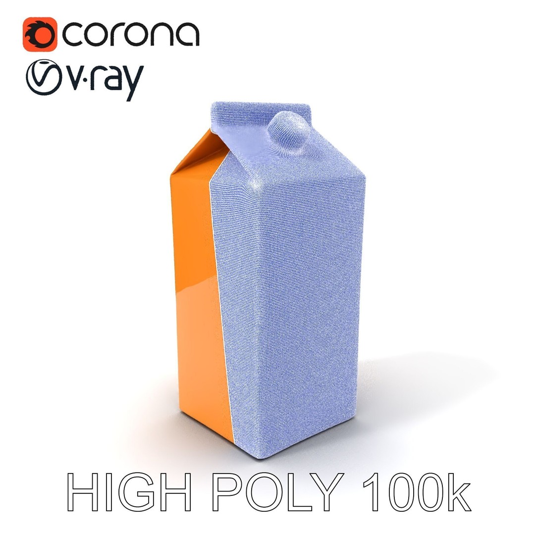 Cardboard Milk Carton 3D Model – Low Poly PBR Asset, FBX - View 34