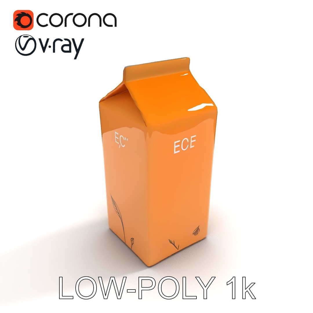 Cardboard Milk Carton 3D Model – Low Poly PBR Asset, FBX - View 6