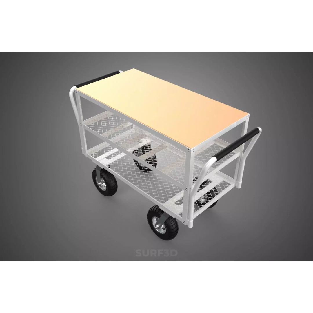 Kitchen Trolley 3D Model – Versatile Food Service Cart, PBR Formats - View 3