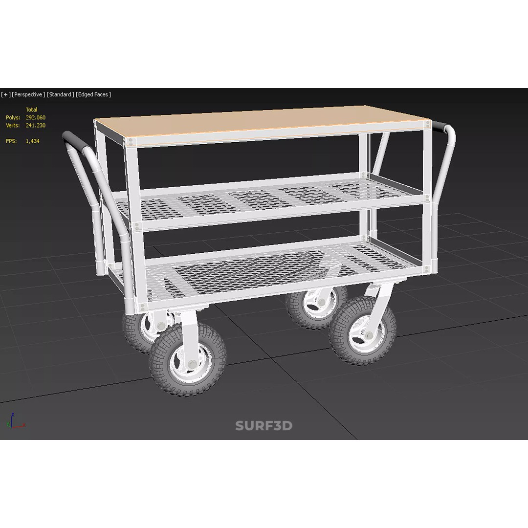 Kitchen Trolley 3D Model – Versatile Food Service Cart, PBR Formats - View 30