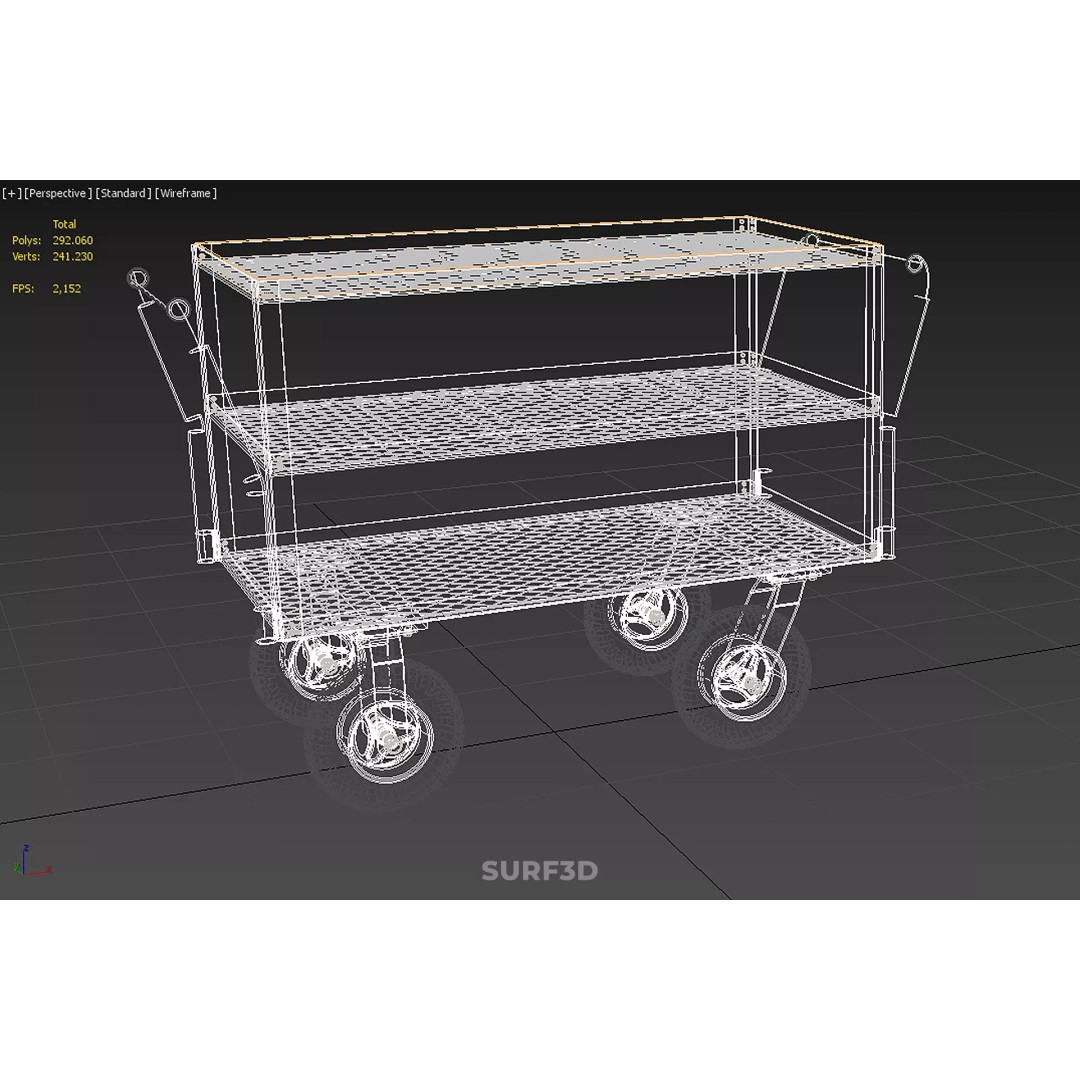 Kitchen Trolley 3D Model – Versatile Food Service Cart, PBR Formats - View 31