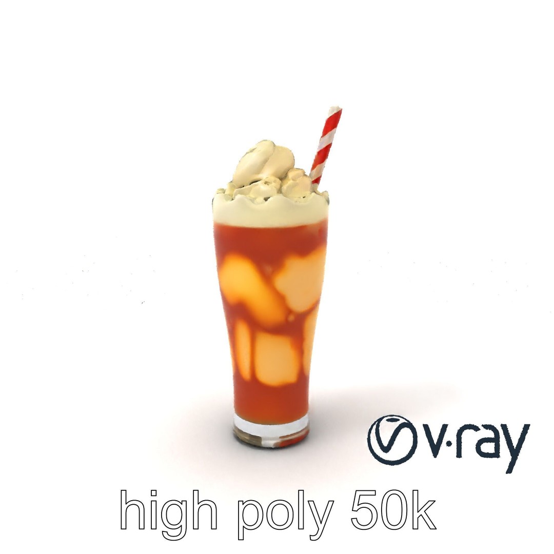Root Beer Float Glass 3D Model – Low Poly PBR Beverage Asset, FBX - View 3