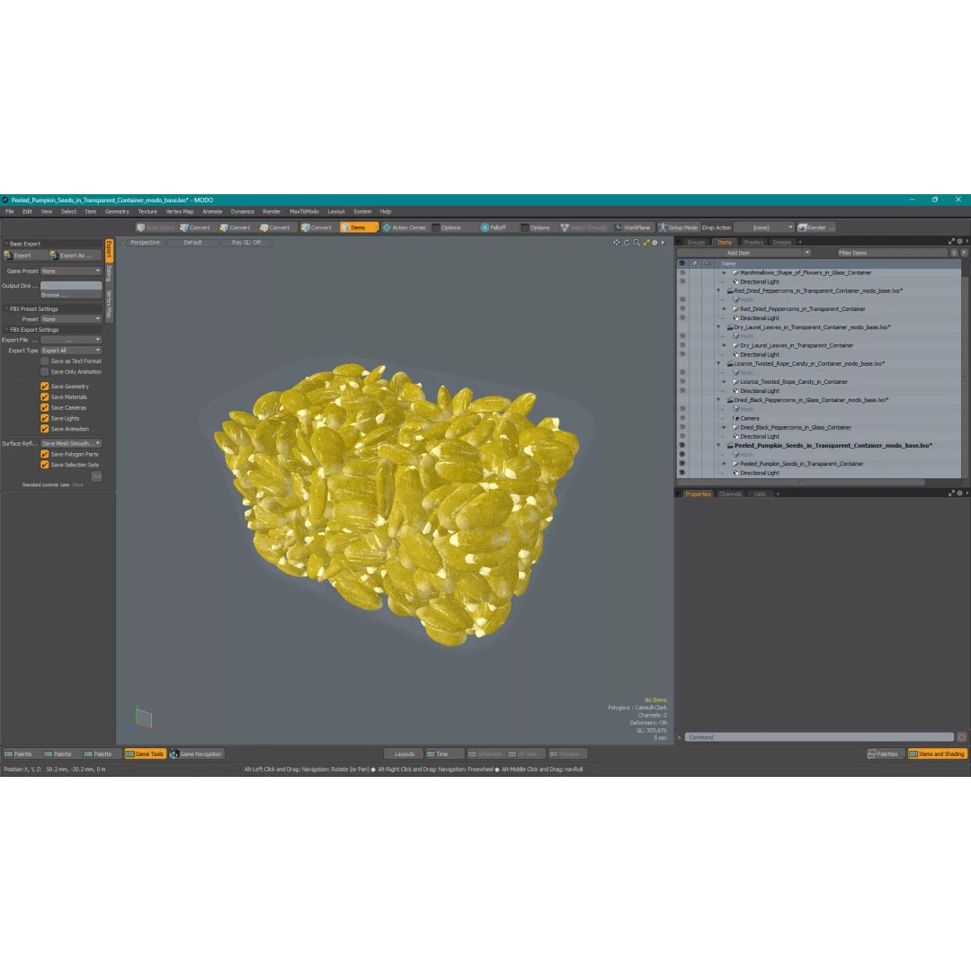 Peeled Pumpkin Seeds 3D Model – Realistic Food Asset in Transparent Container