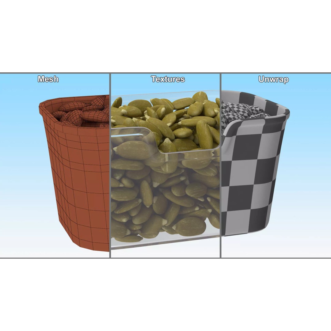 Peeled Pumpkin Seeds 3D Model – Realistic Food Asset in Transparent Container - View 11
