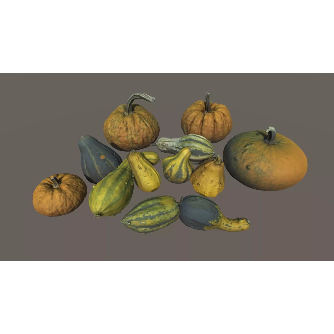 Scanned Pumpkins 3D Model – Low Poly Halloween Decoration, FBX, OBJ - View 3
