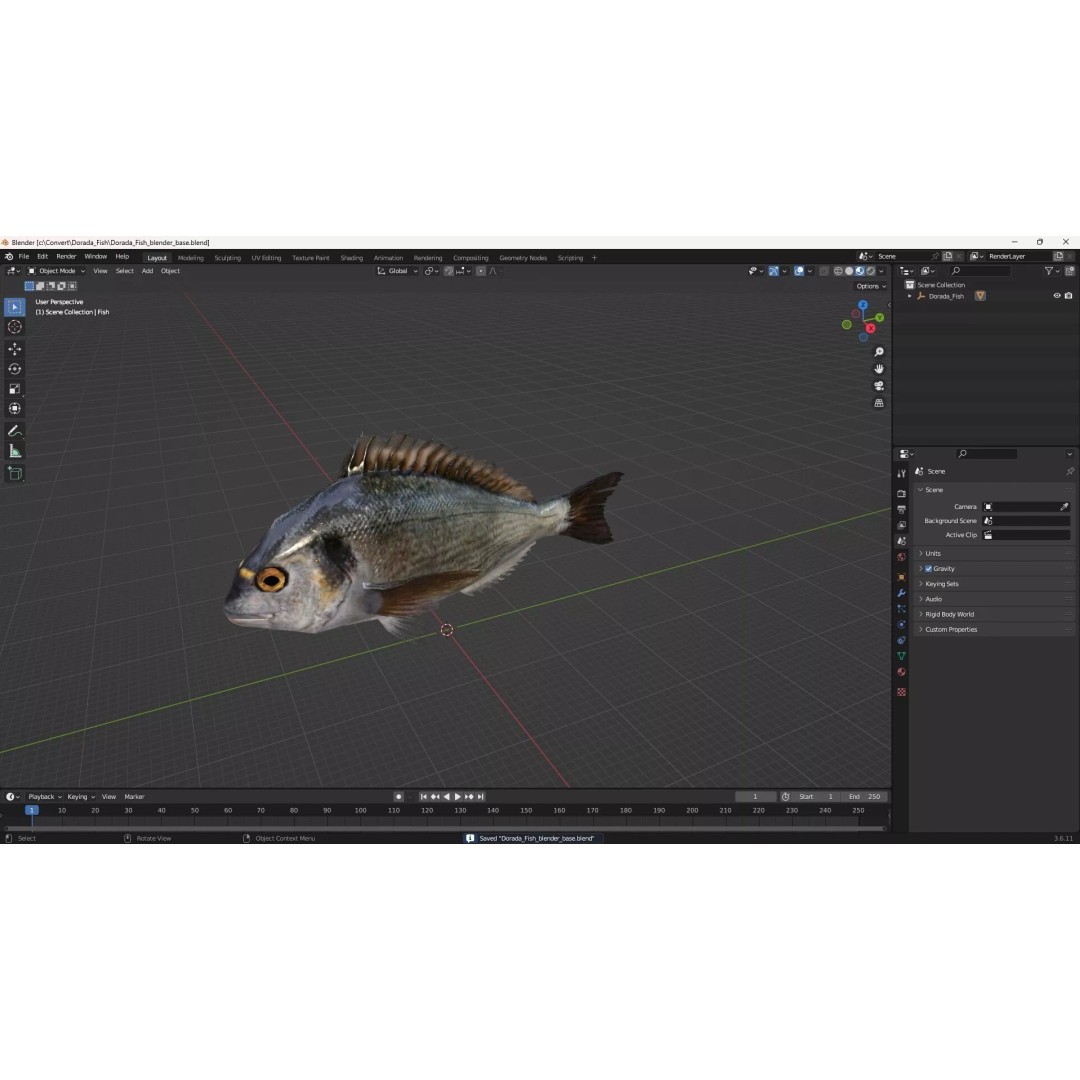 Dorada Fish 3D Model – High Quality PBR Marine Asset, FBX - View 16
