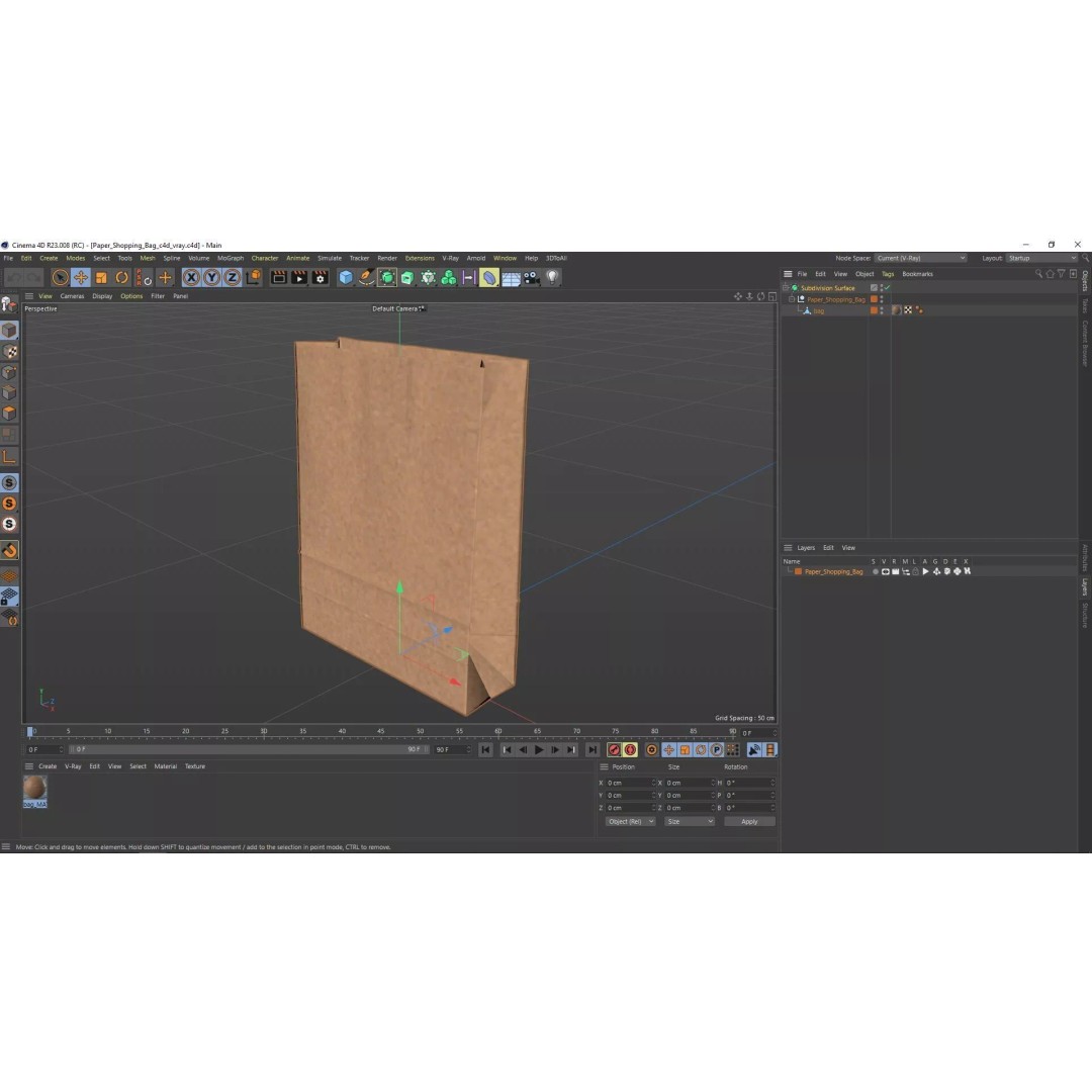 Kraft Paper Shopping Bag 3D Model – High Quality Food Packaging Asset, FBX
