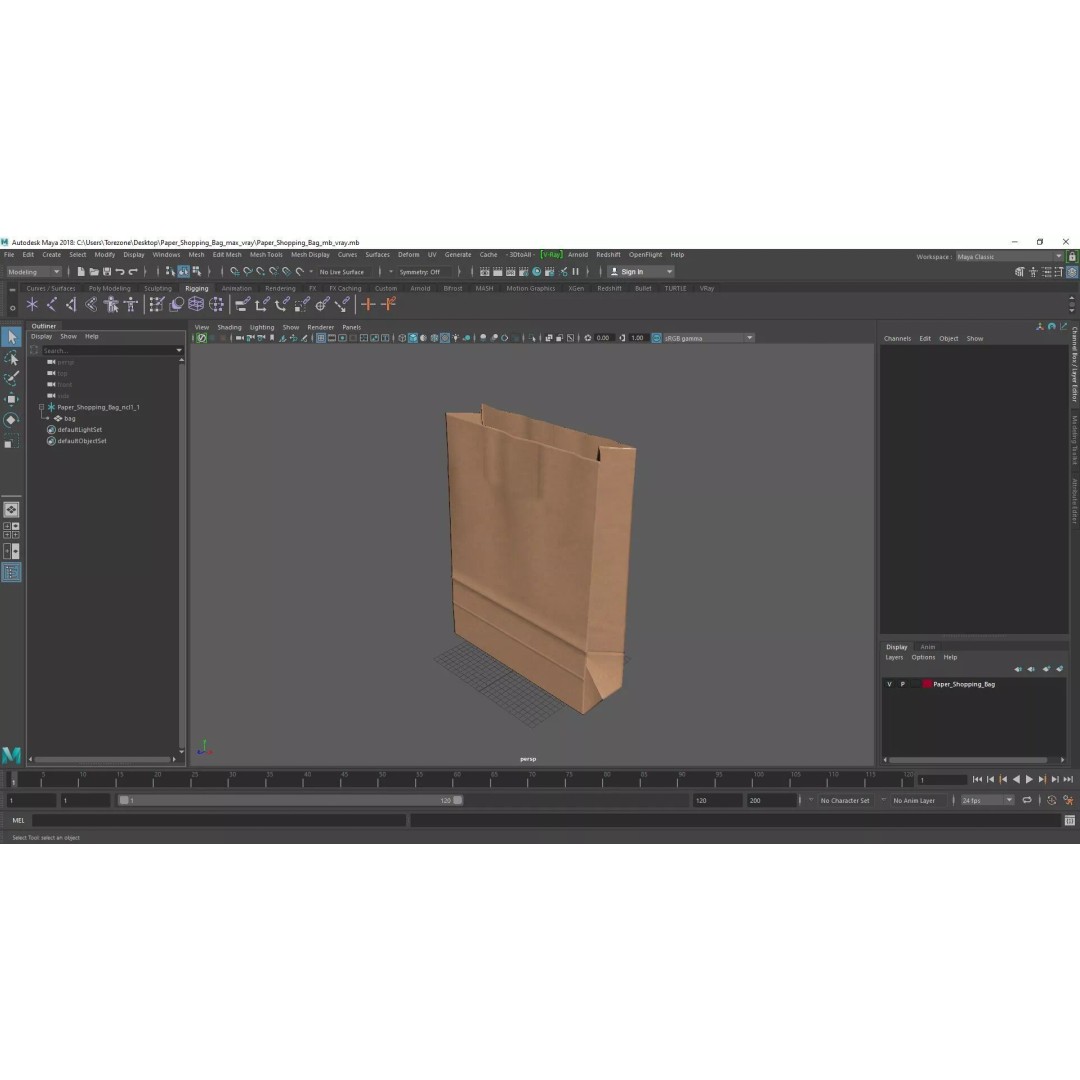 Kraft Paper Shopping Bag 3D Model – High Quality Food Packaging Asset, FBX - View 23