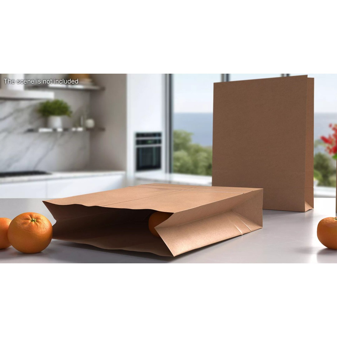 Kraft Paper Shopping Bag 3D Model – High Quality Food Packaging Asset, FBX - View 3