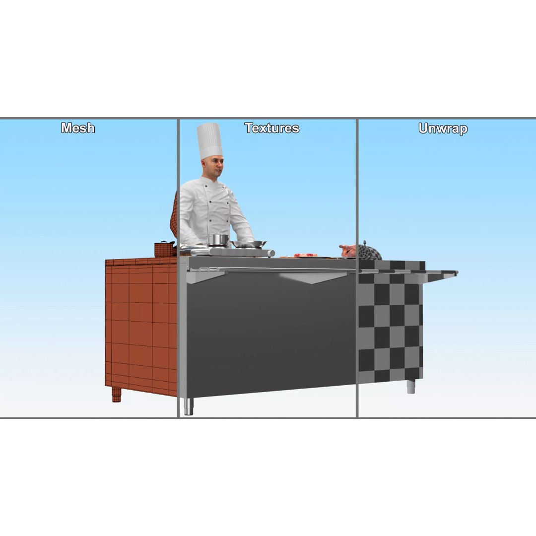 Chef 3D Model – High Poly Character with Cooking Station, FBX - View 11