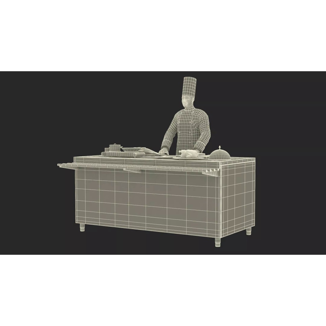 Chef 3D Model – High Poly Character with Cooking Station, FBX - View 17
