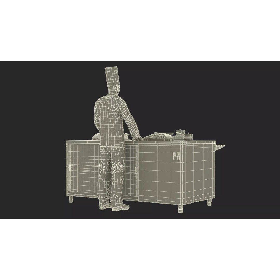 Chef 3D Model – High Poly Character with Cooking Station, FBX - View 18