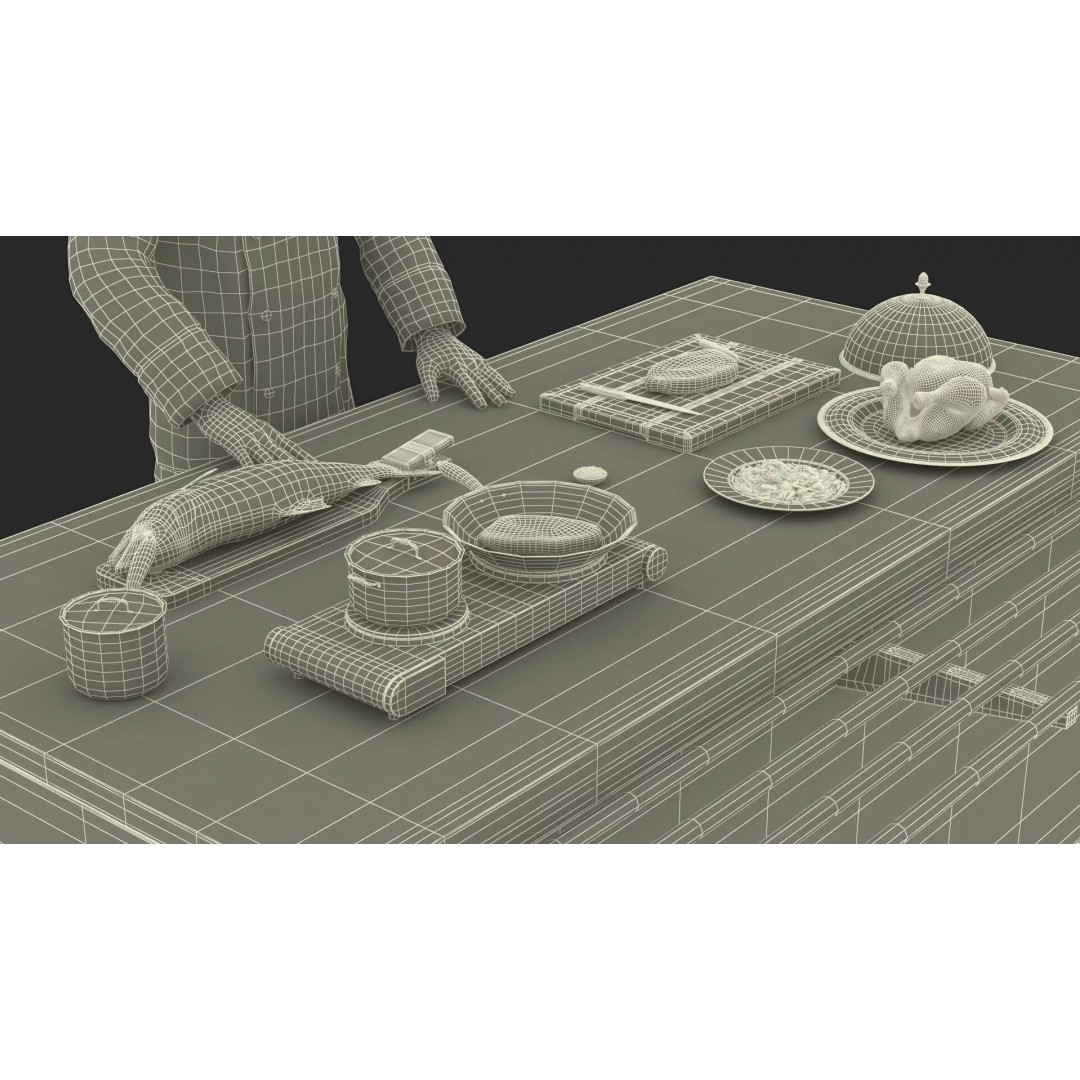 Chef 3D Model – High Poly Character with Cooking Station, FBX - View 19