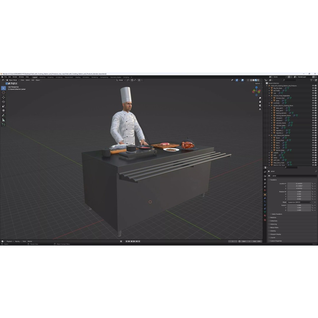 Chef 3D Model – High Poly Character with Cooking Station, FBX - View 20