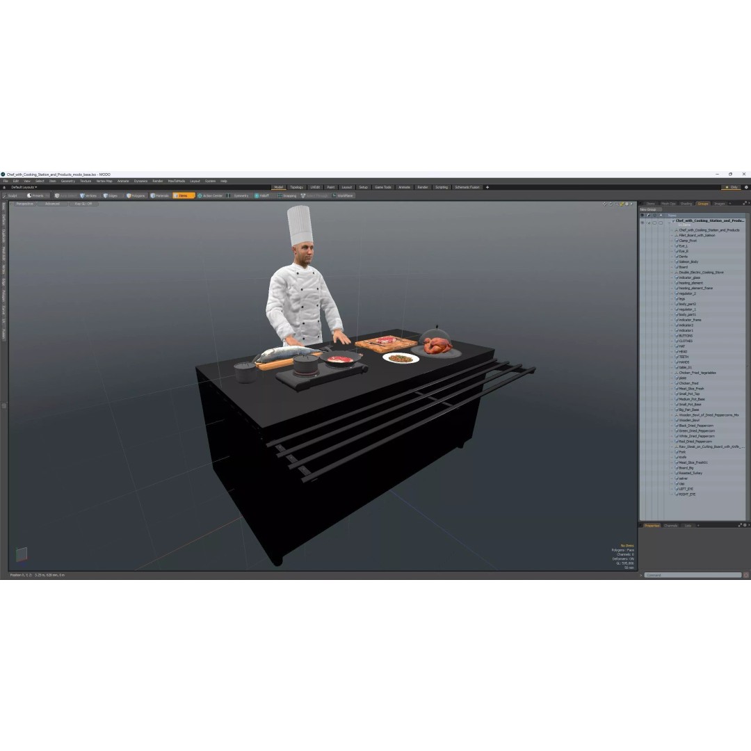 Chef 3D Model – High Poly Character with Cooking Station, FBX - View 21