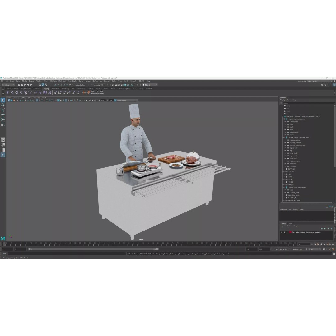 Chef 3D Model – High Poly Character with Cooking Station, FBX - View 22