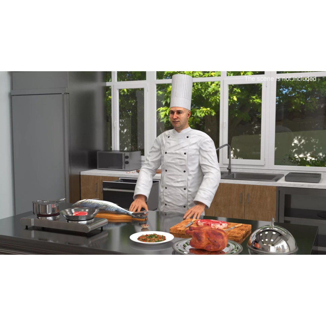Chef 3D Model – High Poly Character with Cooking Station, FBX - View 4