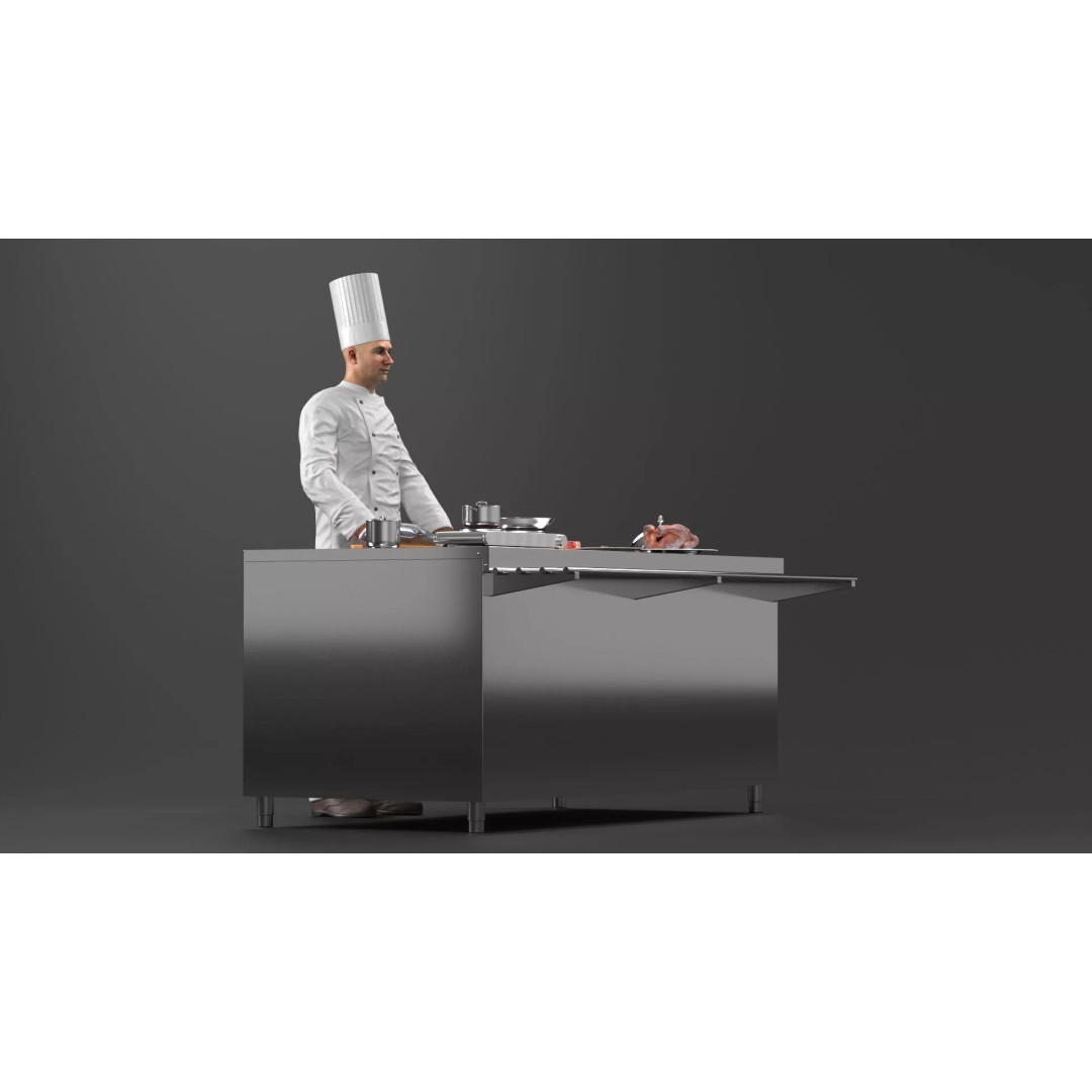 Chef 3D Model – High Poly Character with Cooking Station, FBX - View 5