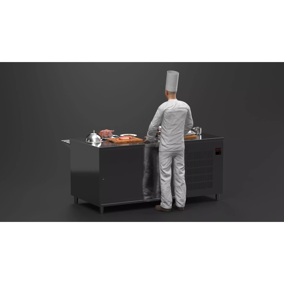 Chef 3D Model – High Poly Character with Cooking Station, FBX - View 6