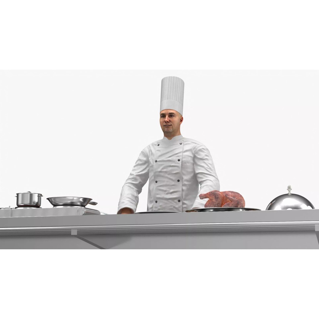 Chef 3D Model – High Poly Character with Cooking Station, FBX - View 9