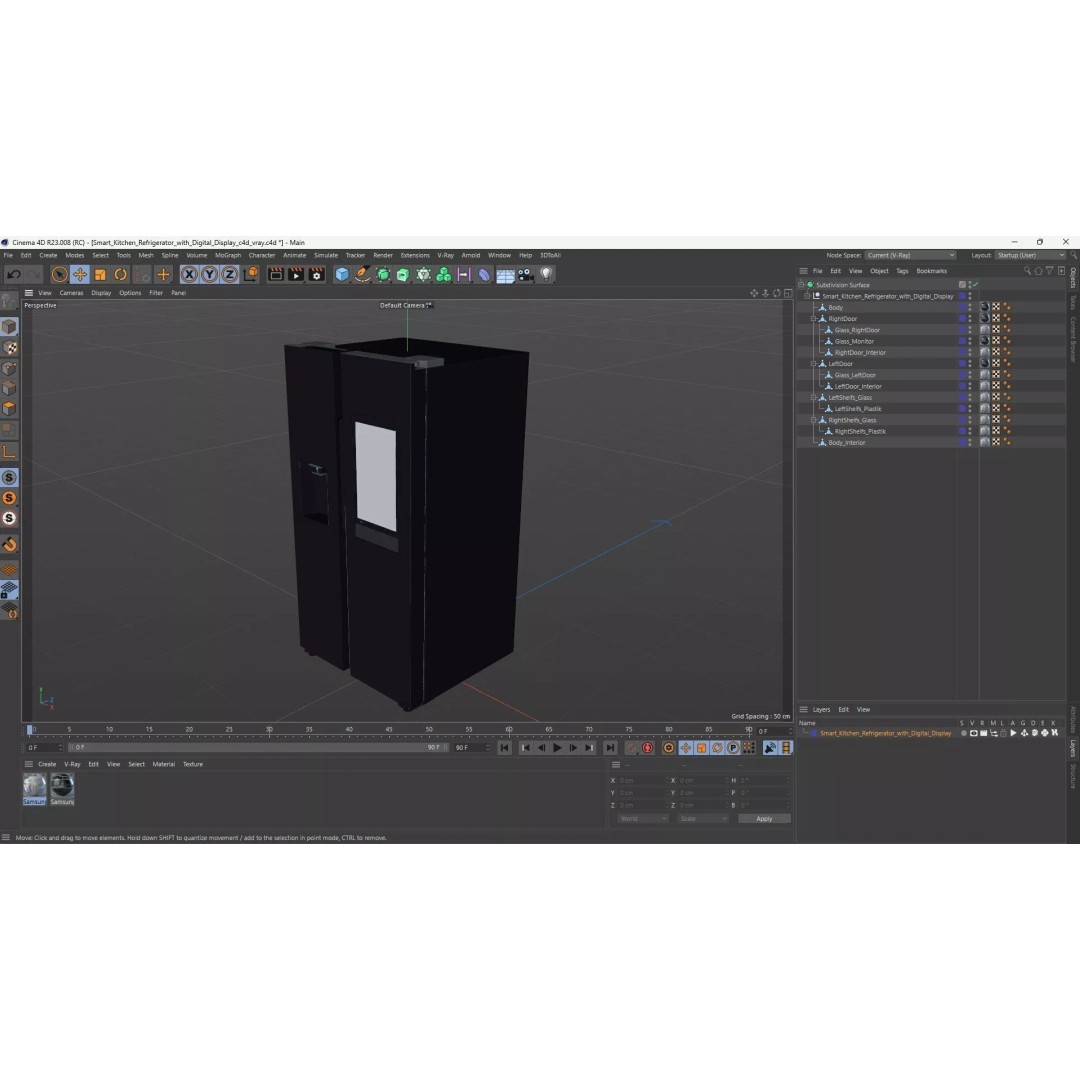 Smart Kitchen Refrigerator 3D Model – Modern Dual-Door Design, PBR